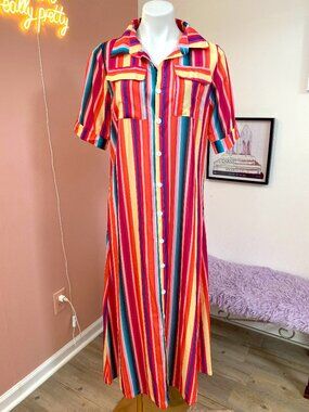 Liva Girl Multicolor Striped Button Down Maxi Dress XL